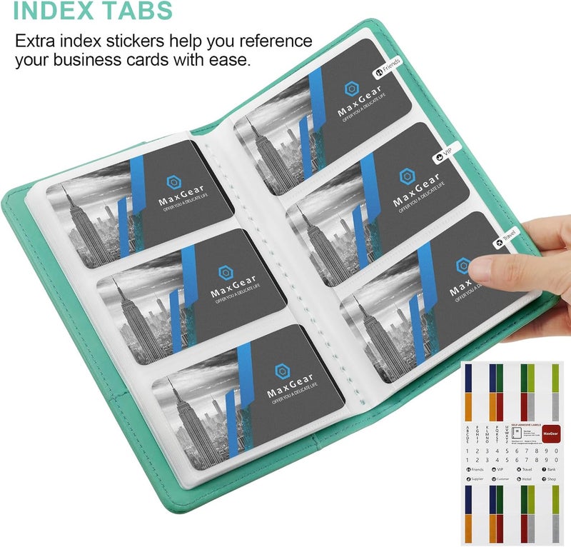 MaxGear Business Card Organizer, 240 Cards Book Portable Business Card Holder for Men & Women, Professional PU Credit Cards Binder File Storage, Turquoise - Image 3